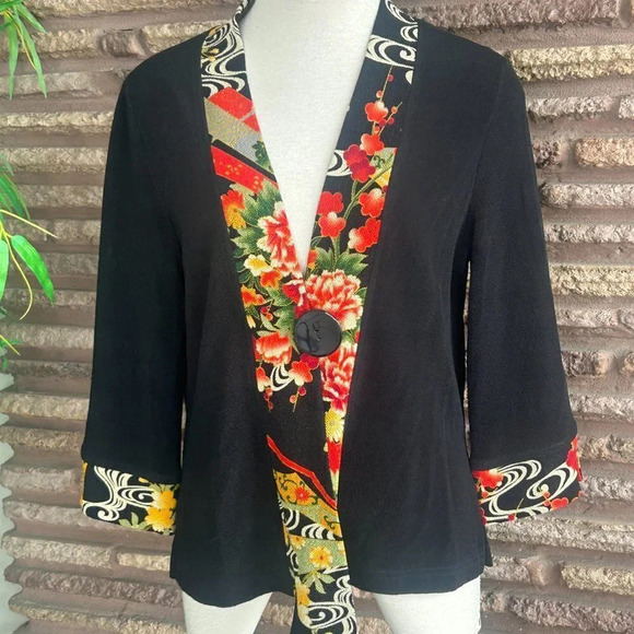 Soft Surroundings  Asian Inspired Art to Wear Kimono Style Cardigan Sweater - Picture 7 of 8